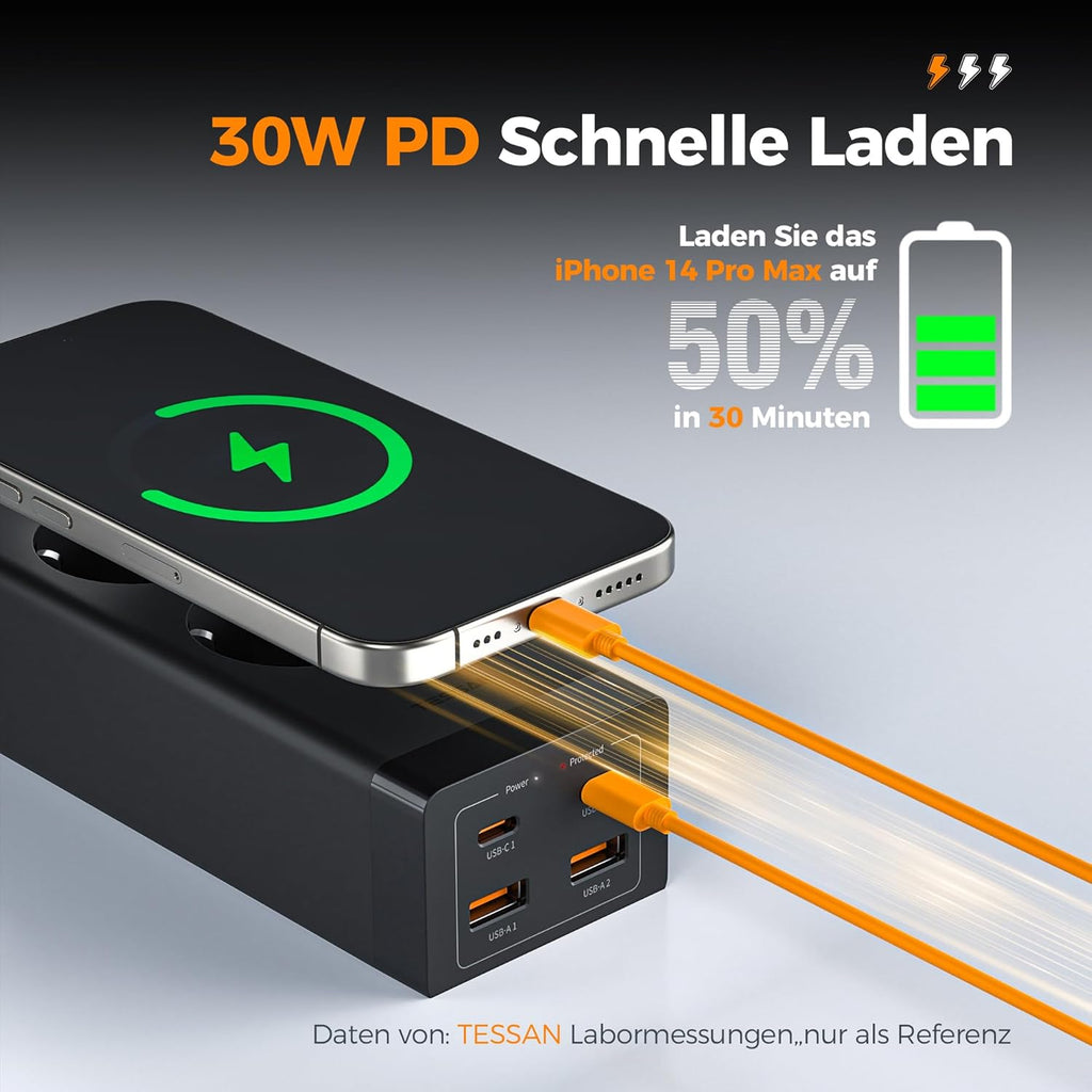 TESSAN 30W GaN USB-C Mehrfachstecker mit 2 AC-Fach