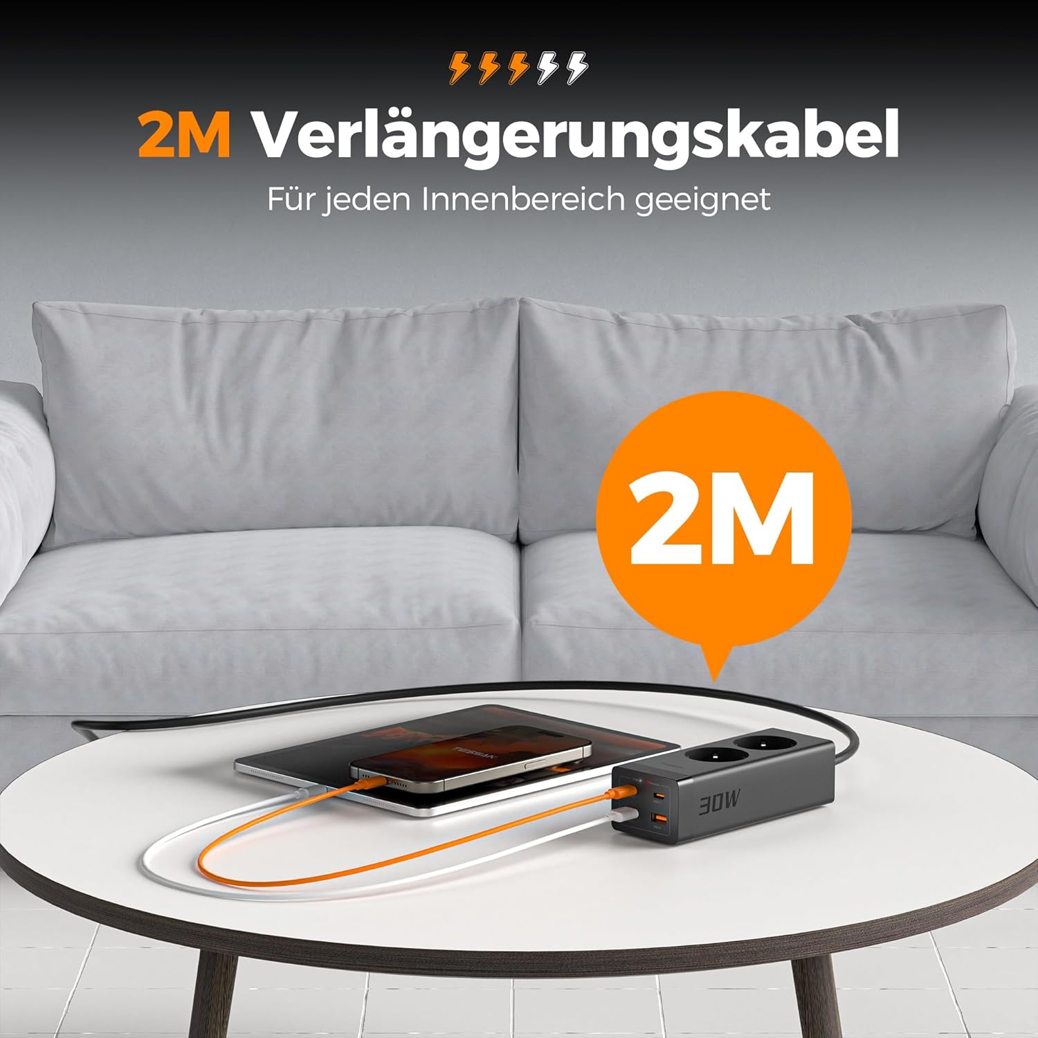 TESSAN 30W GaN USB-C Mehrfachstecker mit 2 AC-Fach
