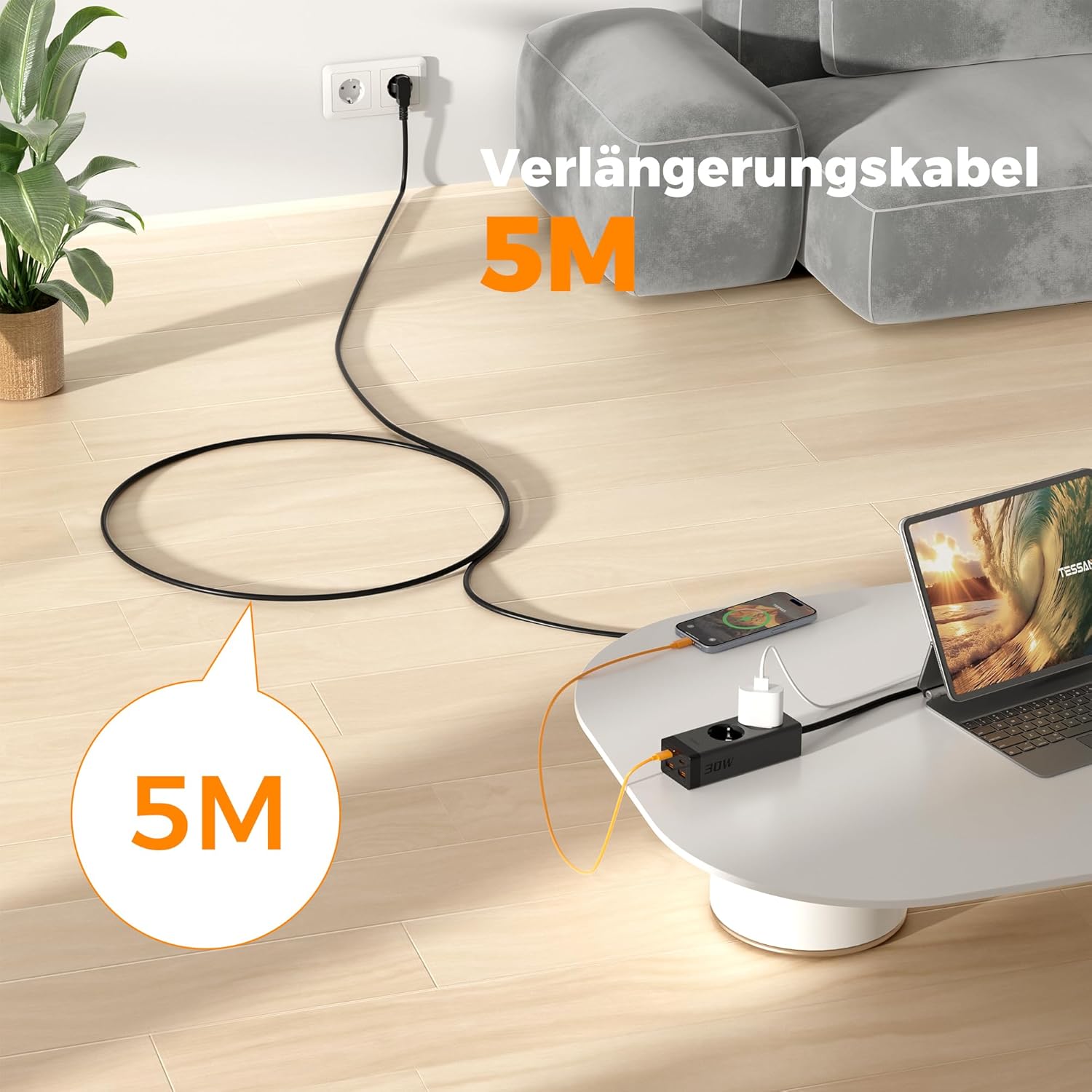 TESSAN 30W GaN USB-C Mehrfachstecker mit 2 AC-Fach
