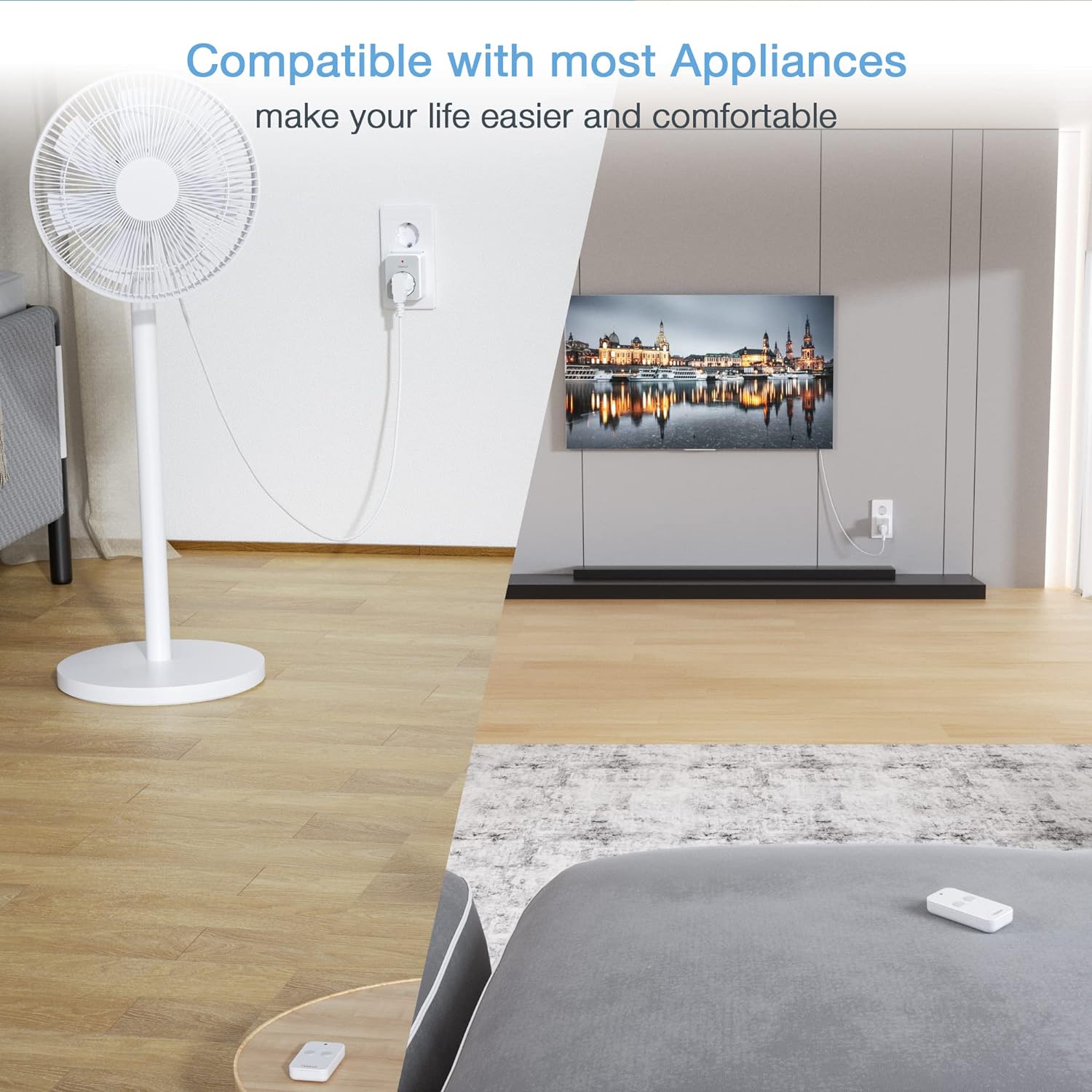 TESSAN Funksteckdose mit Fernbedienung 3600W Schwarz